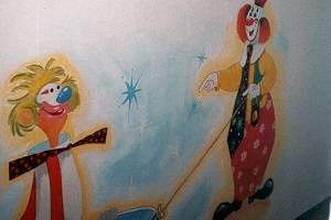 Clowns an einer Kinderzimmerwand-4 - Ausschnitt. Kunstwerk von Aranka Mágori.
